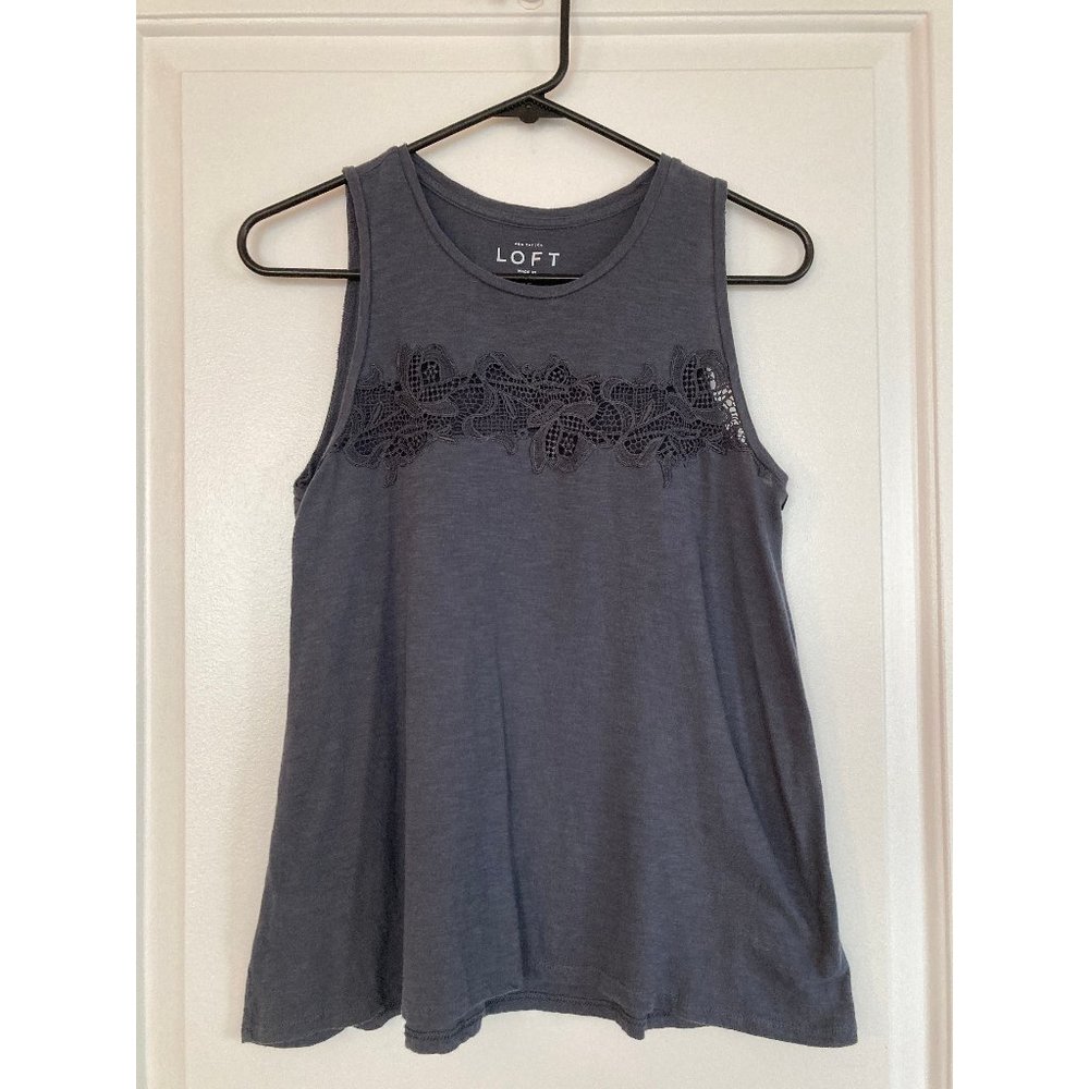 Loft Blue Eyelet Lace Tank Top XS